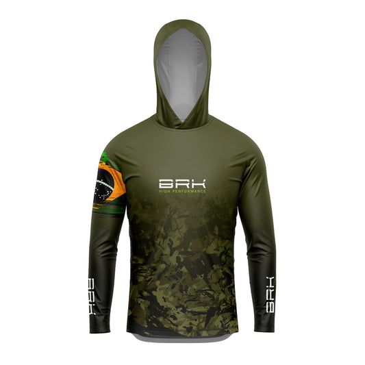 Camisa de Pesca com Capuz Brk Camuflado Verde Brasil com Proteção UV50+ - Brk Agro