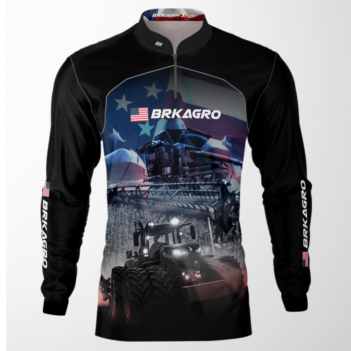 Camisa Agro Brk Veículos Agrícolas e Bandeira Estados Unidos com Proteção Solar UV50+ - BRK AGRO