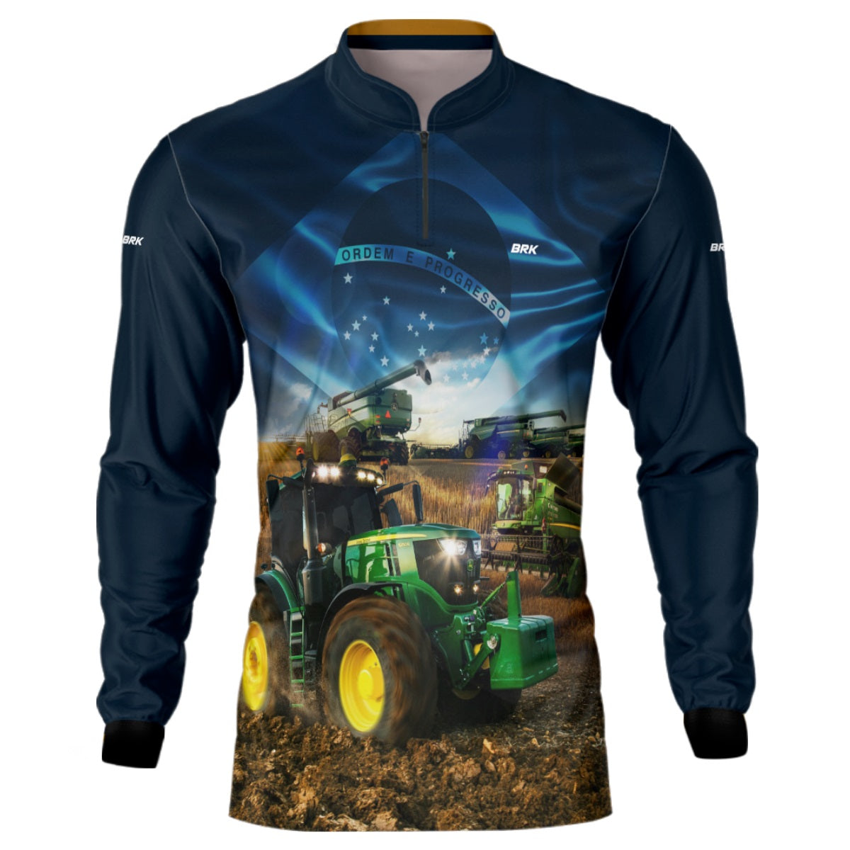 Camisa Agro Brk Trator Verde Brasil Azul com Proteção Solar UV50+ - Brk Agro