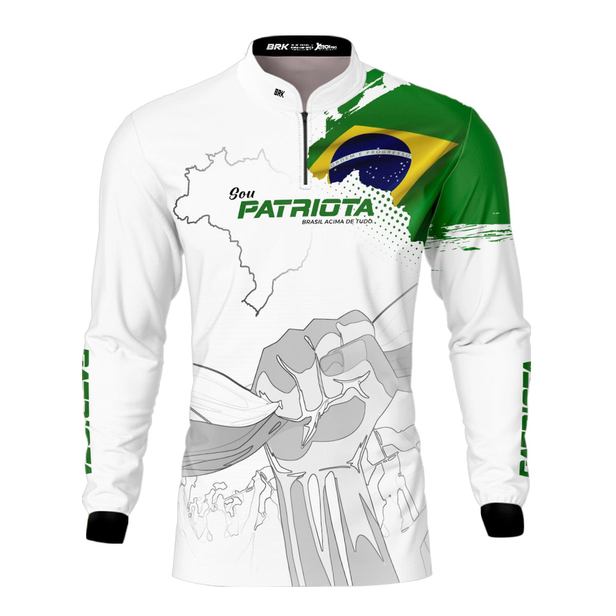 Camisa Agro Brk Básica Patriota Bandeira do Brasil Branca com Proteção UV50+ - BRK AGRO