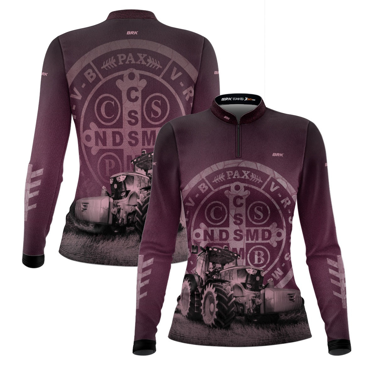 Camisa Feminina Agro Brk Medalhão de São Bento Rosa Claro e Escuro com Proteção Solar UV50+ - Brk Agro
