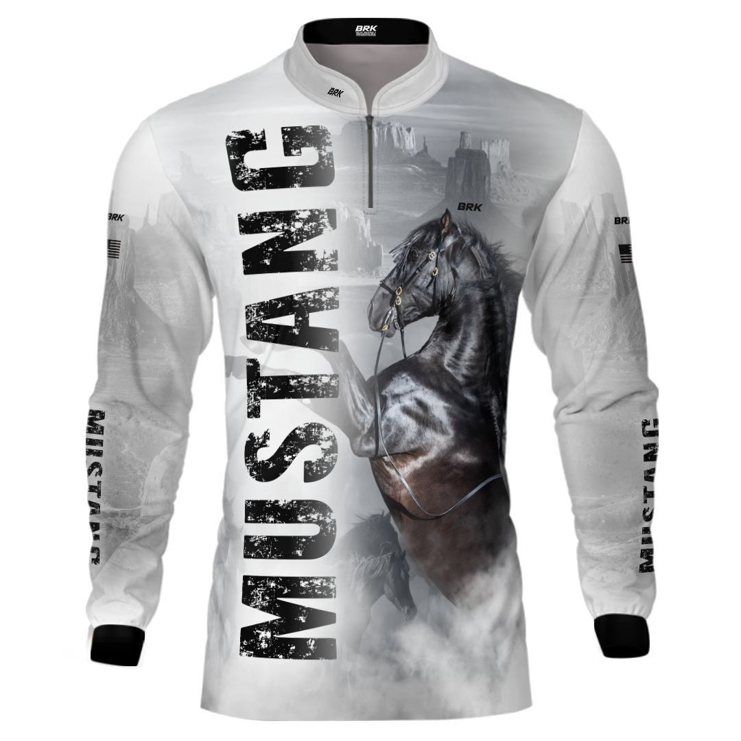Camisa Agro Brk Branca Cavalo Mustang com Uv50+ - BRK AGRO