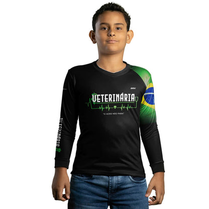 Camisa Infantil Agro Brk Veterinária Preta com UV50+ - Brk Agro