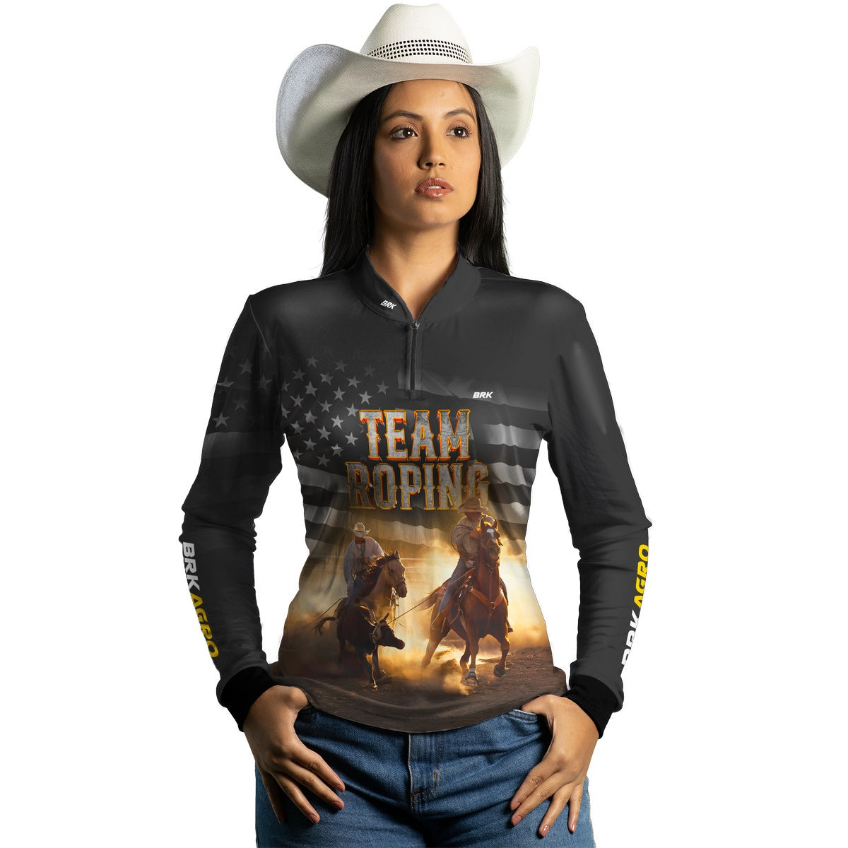 Camisa Agro Brk Team Roping Preta com UV50+ - BRK AGRO