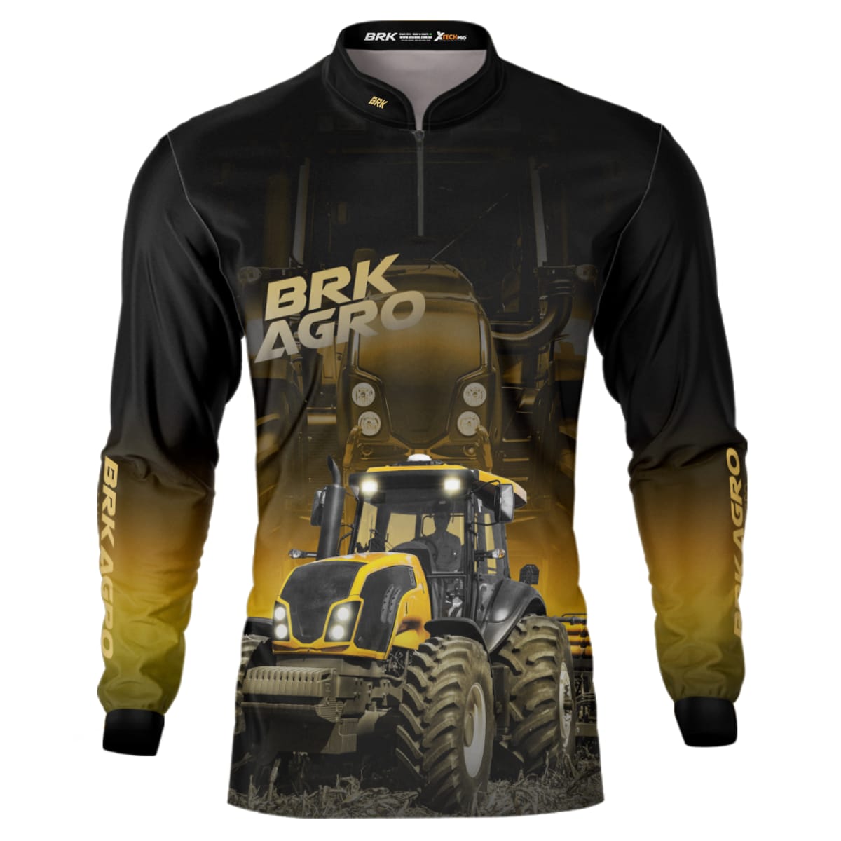 Camisa Agro Brk Trator BM115 Preto e Amarelo com Proteção Solar UV50+ - Brk Agro