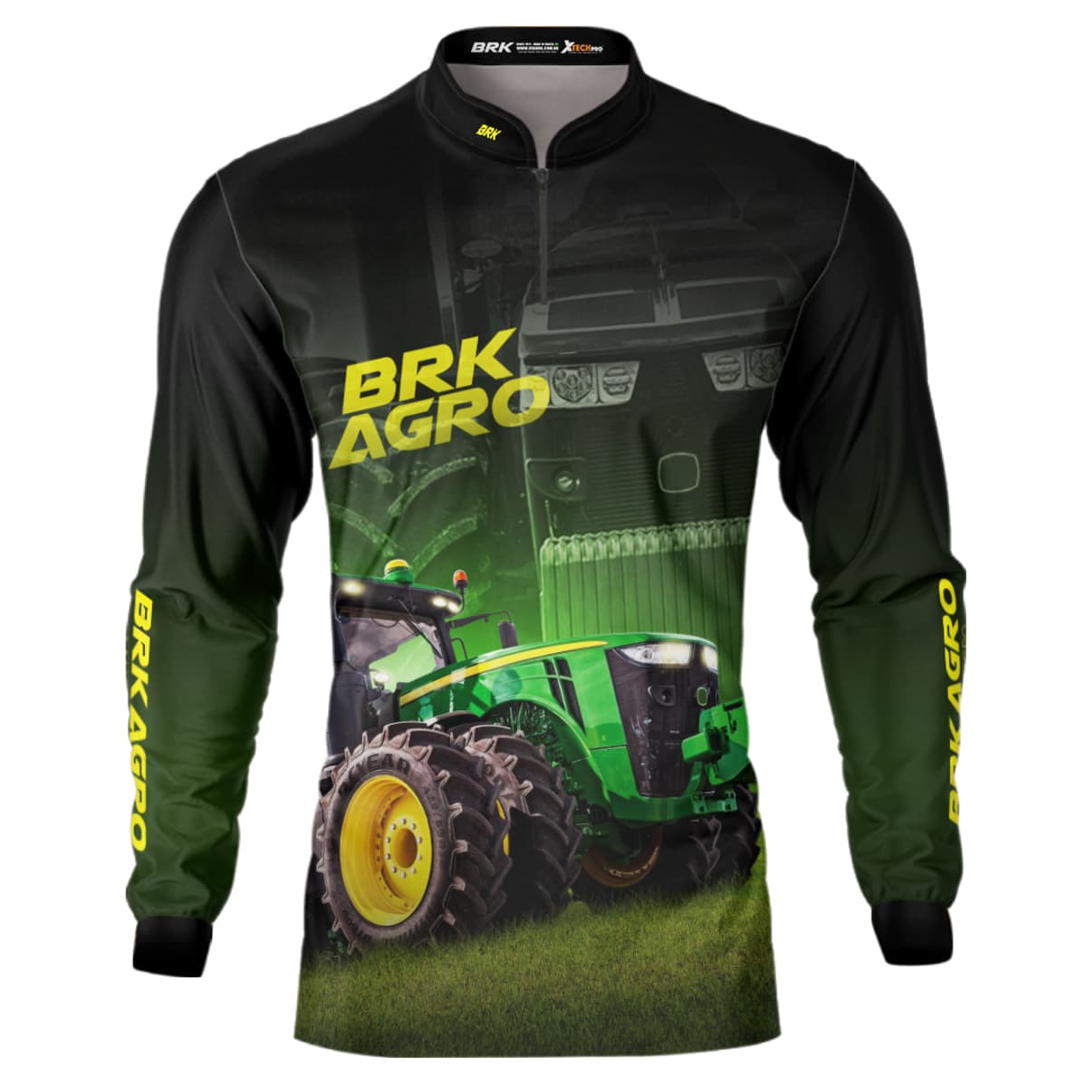 Camisa Agro Brk Trator 8250R Preta com Proteção Solar UV50+ - Brk Agro