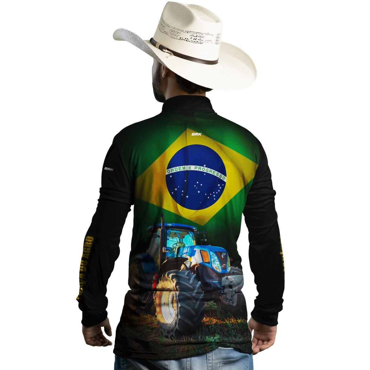 Camisa Agro Brk Trator Azul Bandeira do Brasil com Proteção Solar UV50+ - Brk Agro
