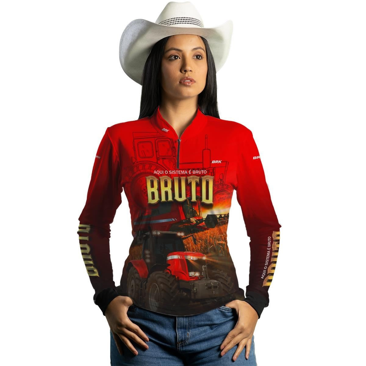 Camisa Agro Brk Vermelha Sistema é Bruto com Proteção Solar UV50+ - Brk Agro