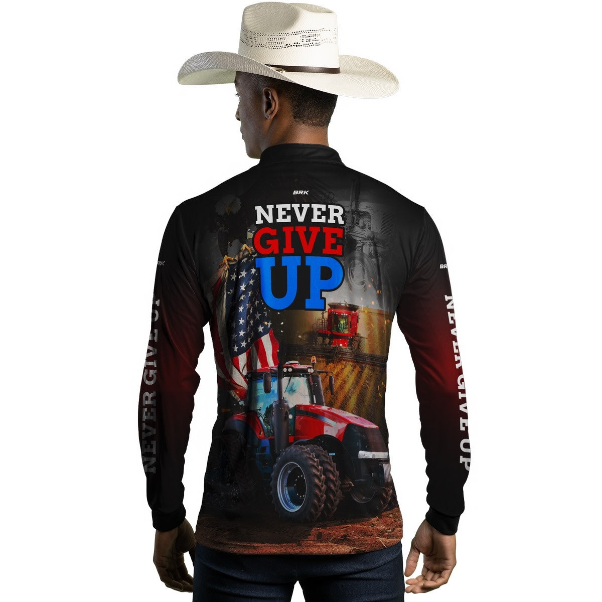 Camisa Agro Brk Vermelho EUA Never Give Up com Proteção Solar UV50+ - Brk Agro