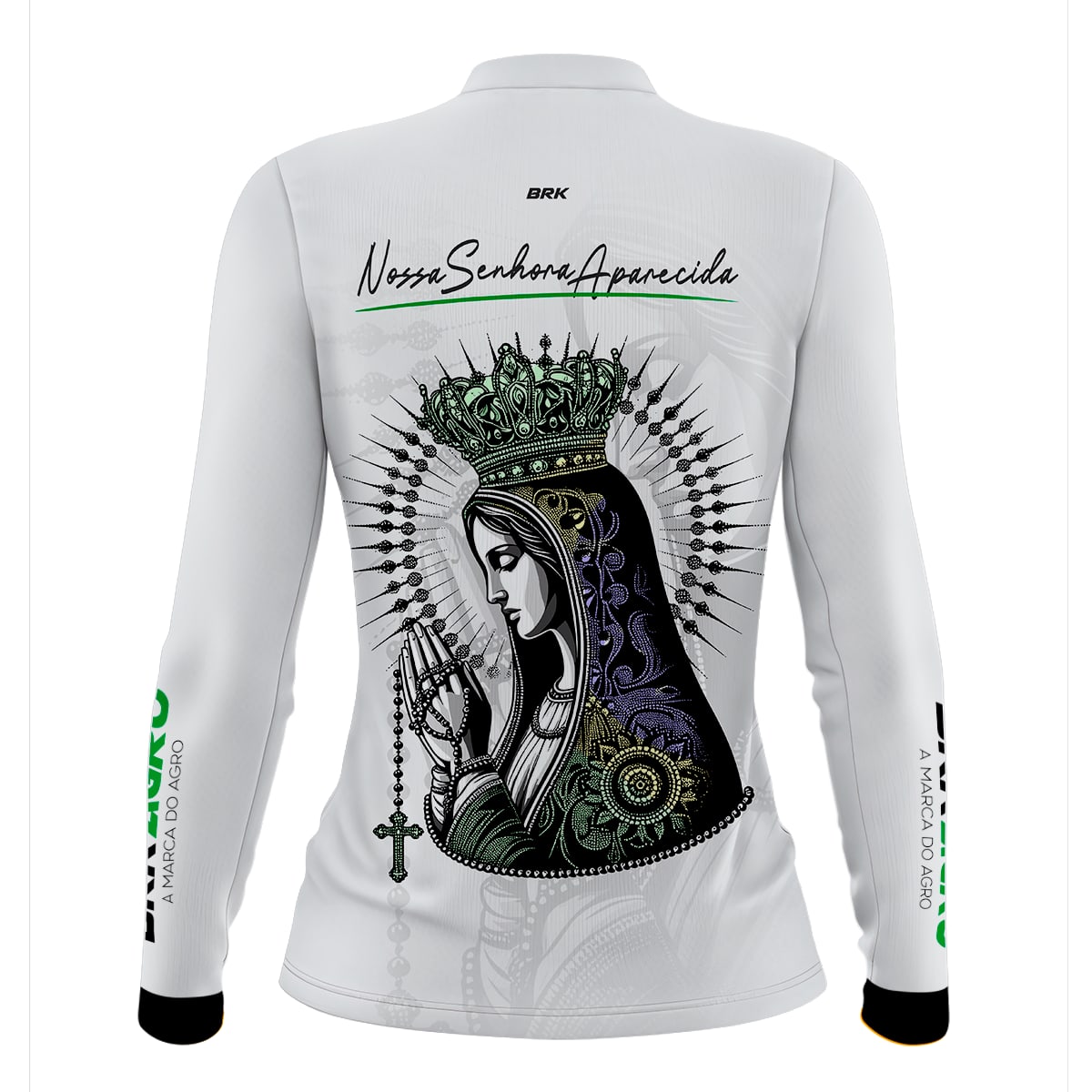 Camisa Feminina Agro Brk Feminina Branca Padroeira com Proteção Solar UV50+ - Brk Agro