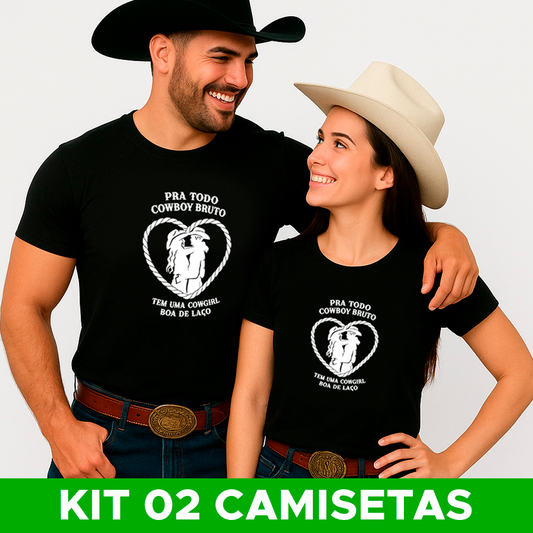 Kit Camisetas Dia dos Namorados Meu Vaqueiro Minha Boiadeira Algodão Premium