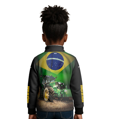 Camisa Infantil Agro Brk Trator Verde Brasil com Proteção Solar UV50+