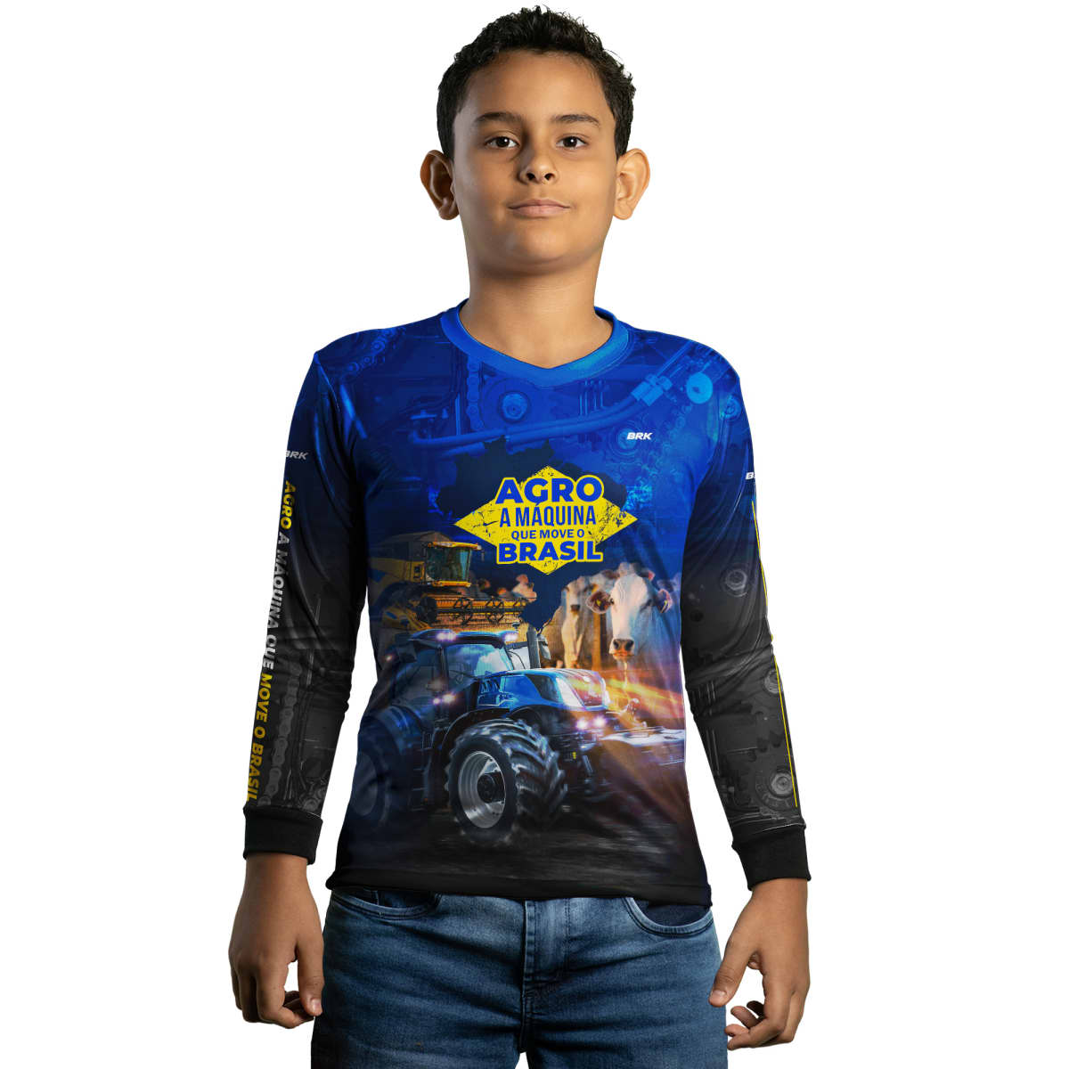 Camisa Agro Brk Azul Máquina que Move o Brasil com Proteção Solar UV50+