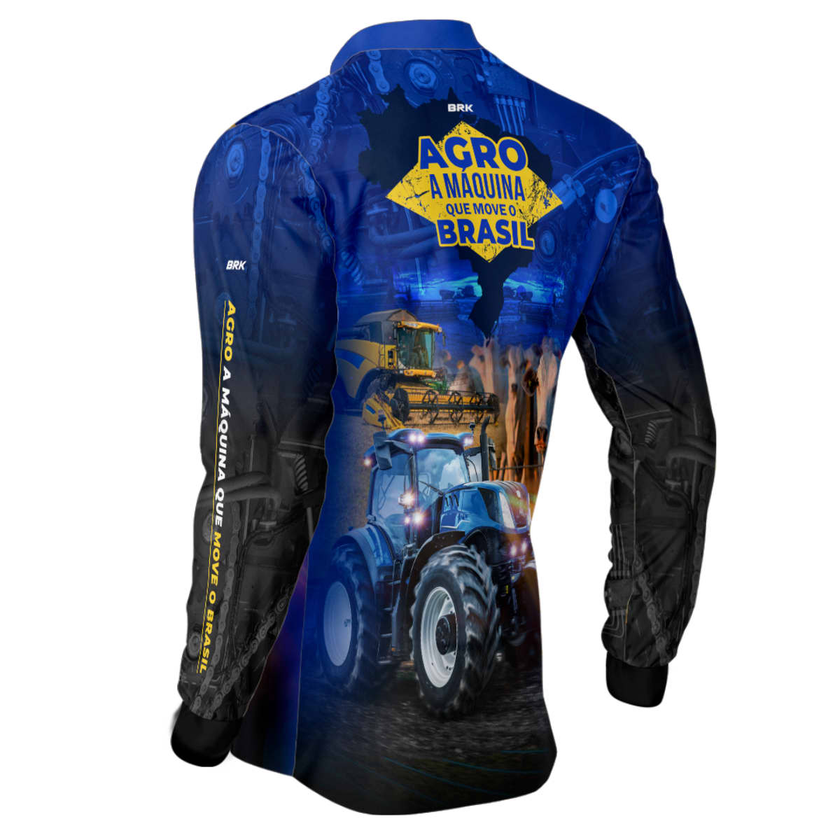 Camisa Agro Brk Azul Máquina que Move o Brasil com Proteção Solar UV50+