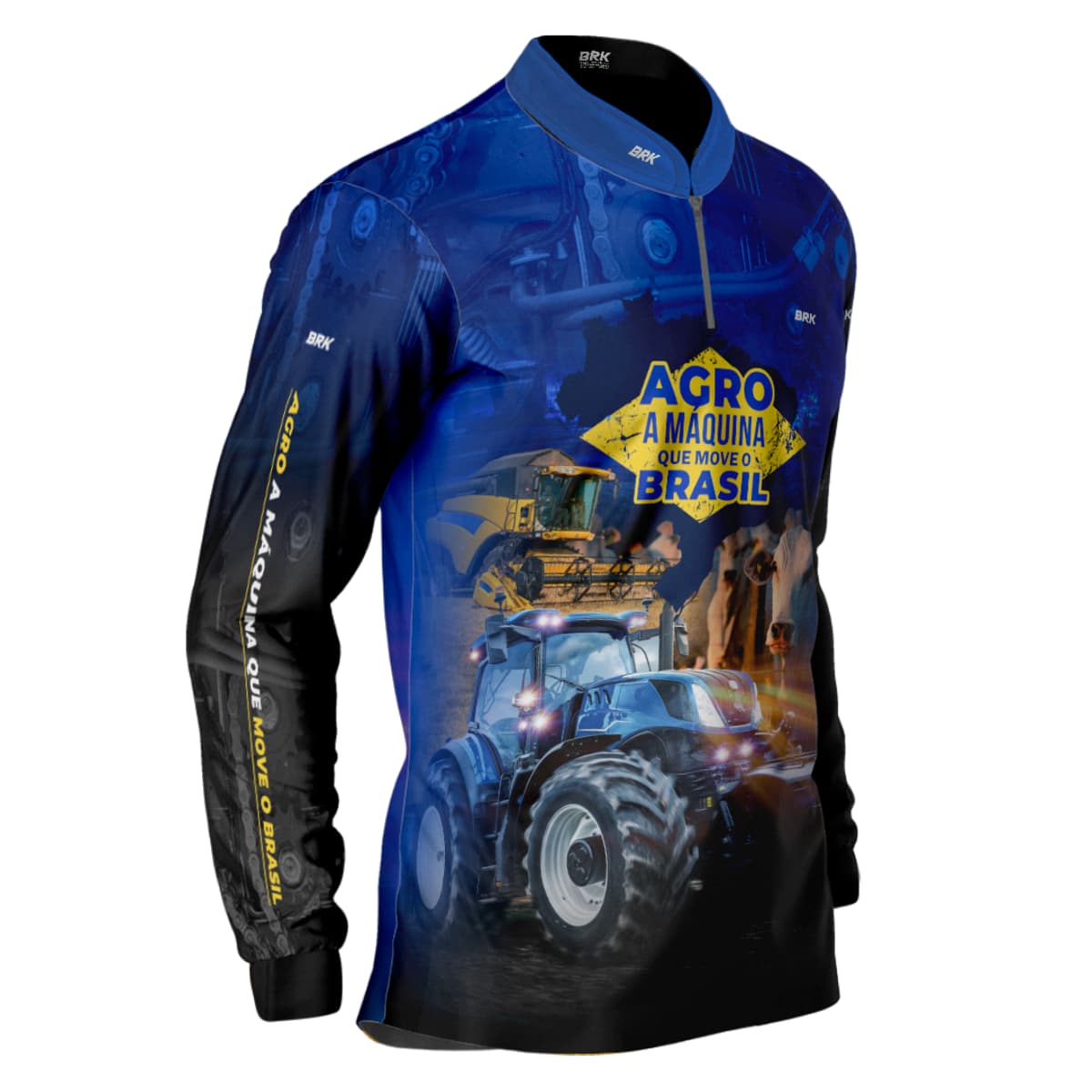 Camisa Agro Brk Azul Máquina que Move o Brasil com Proteção Solar UV50+