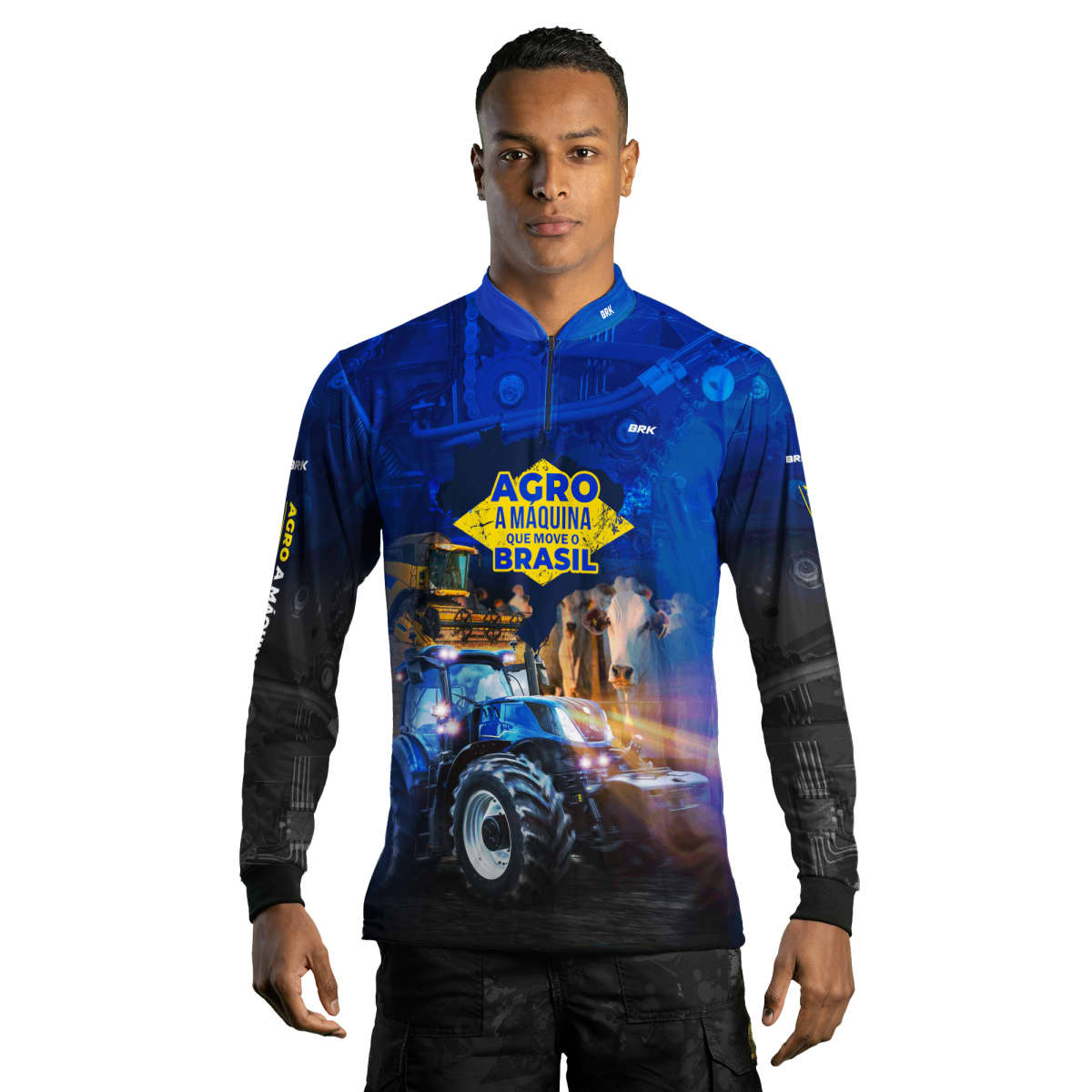 Camisa Agro Brk Azul Máquina que Move o Brasil com Proteção Solar UV50+