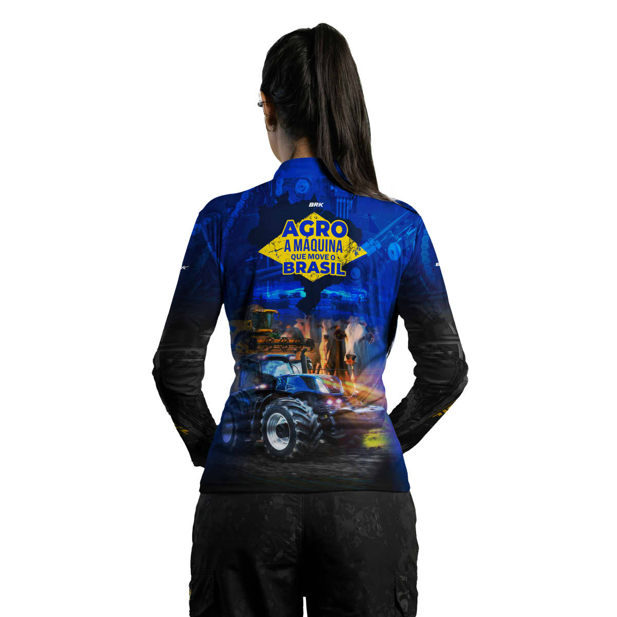Camisa Agro Brk Azul Máquina que Move o Brasil com Proteção Solar UV50+
