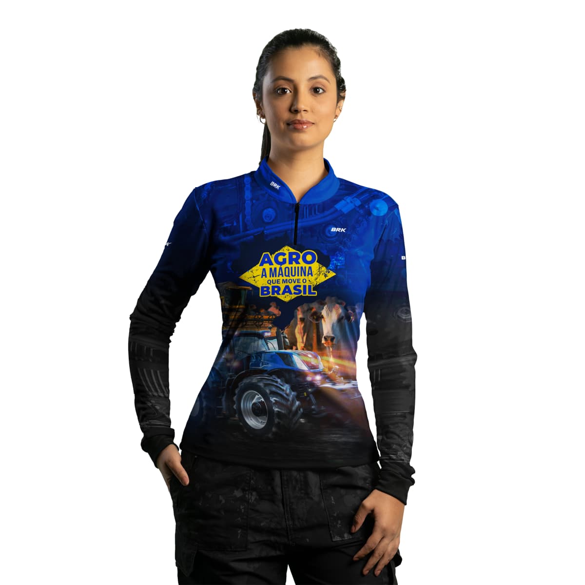 Camisa Agro Brk Azul Máquina que Move o Brasil com Proteção Solar UV50+