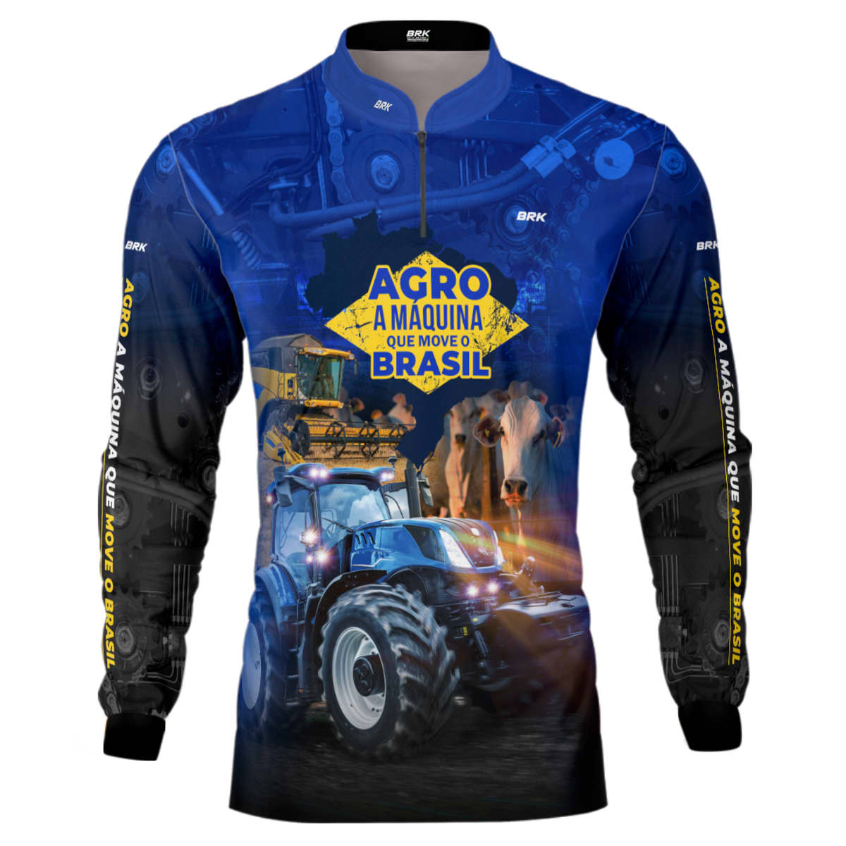 Camisa Agro Brk Azul Máquina que Move o Brasil com Proteção Solar UV50+