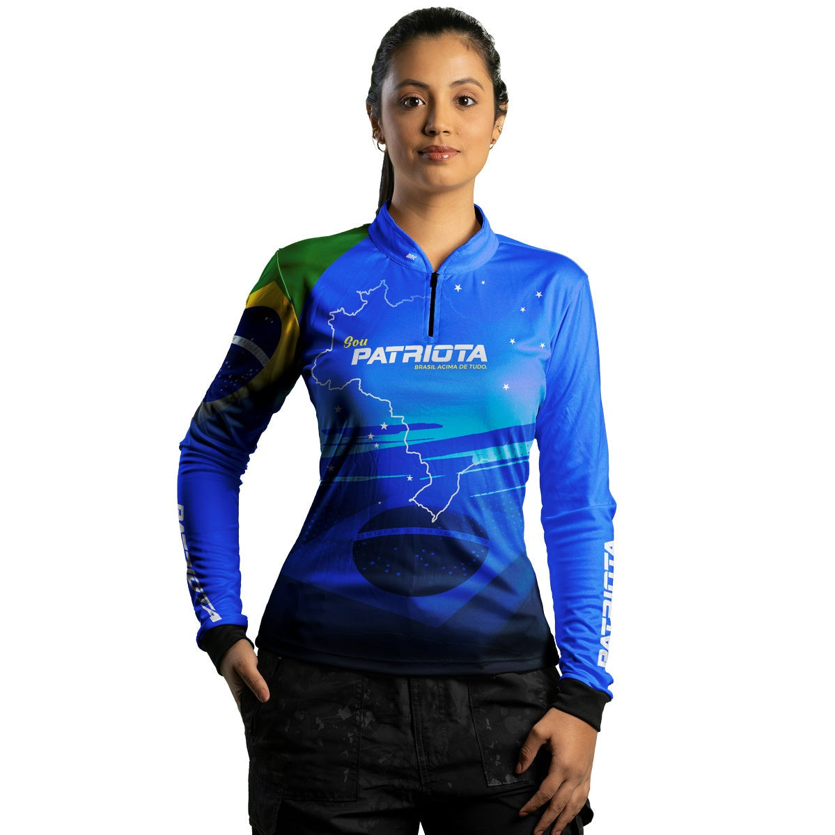 Camisa Agro Brk Básica Patriota Azul Bandeira do Brasil com Proteção UV50+