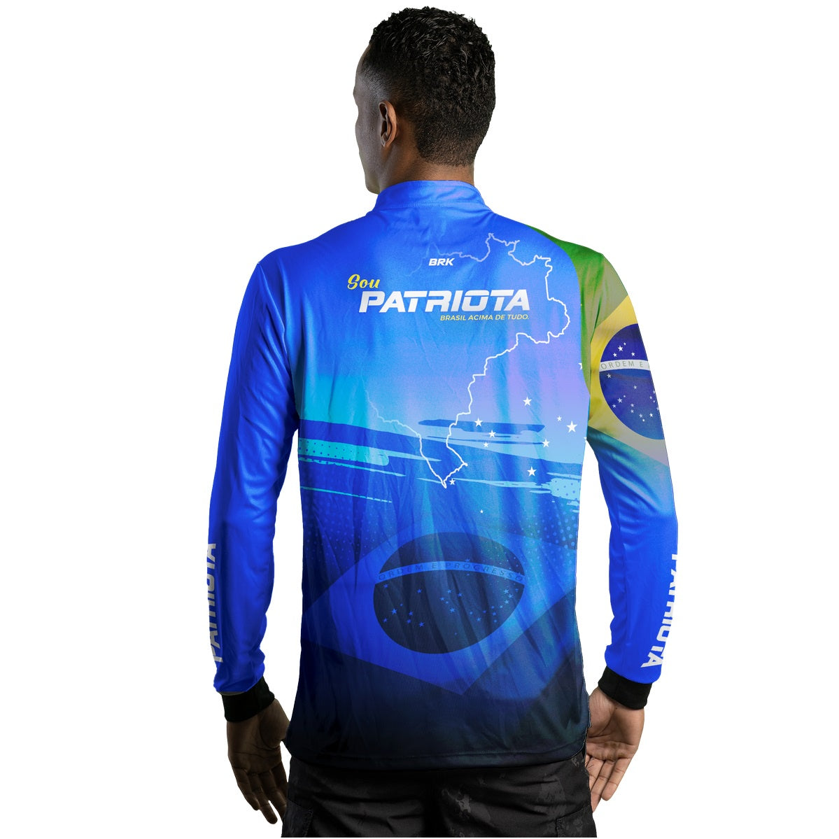 Camisa Agro Brk Básica Patriota Azul Bandeira do Brasil com Proteção UV50+