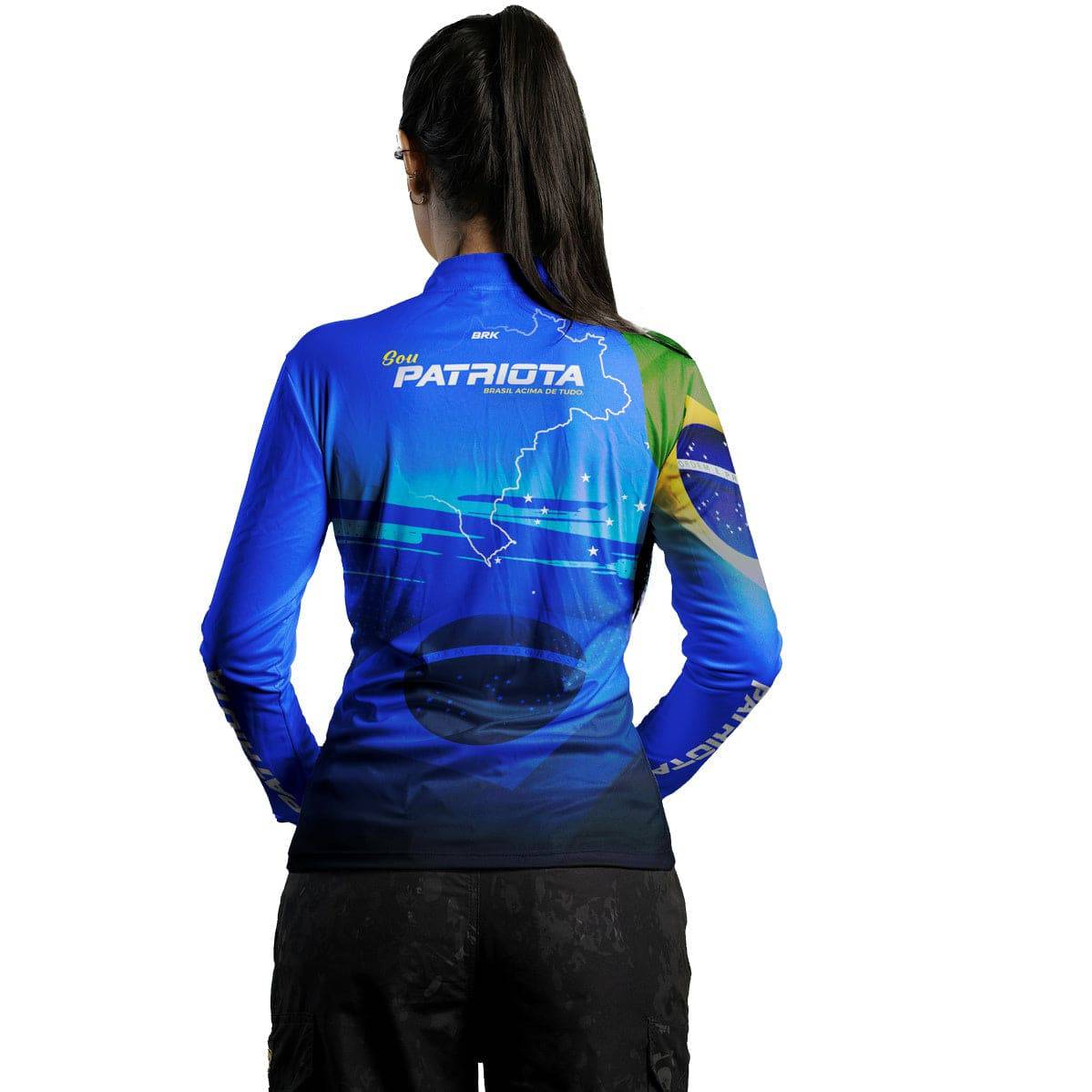 Camisa Agro Brk Básica Patriota Azul Bandeira do Brasil com Proteção UV50+