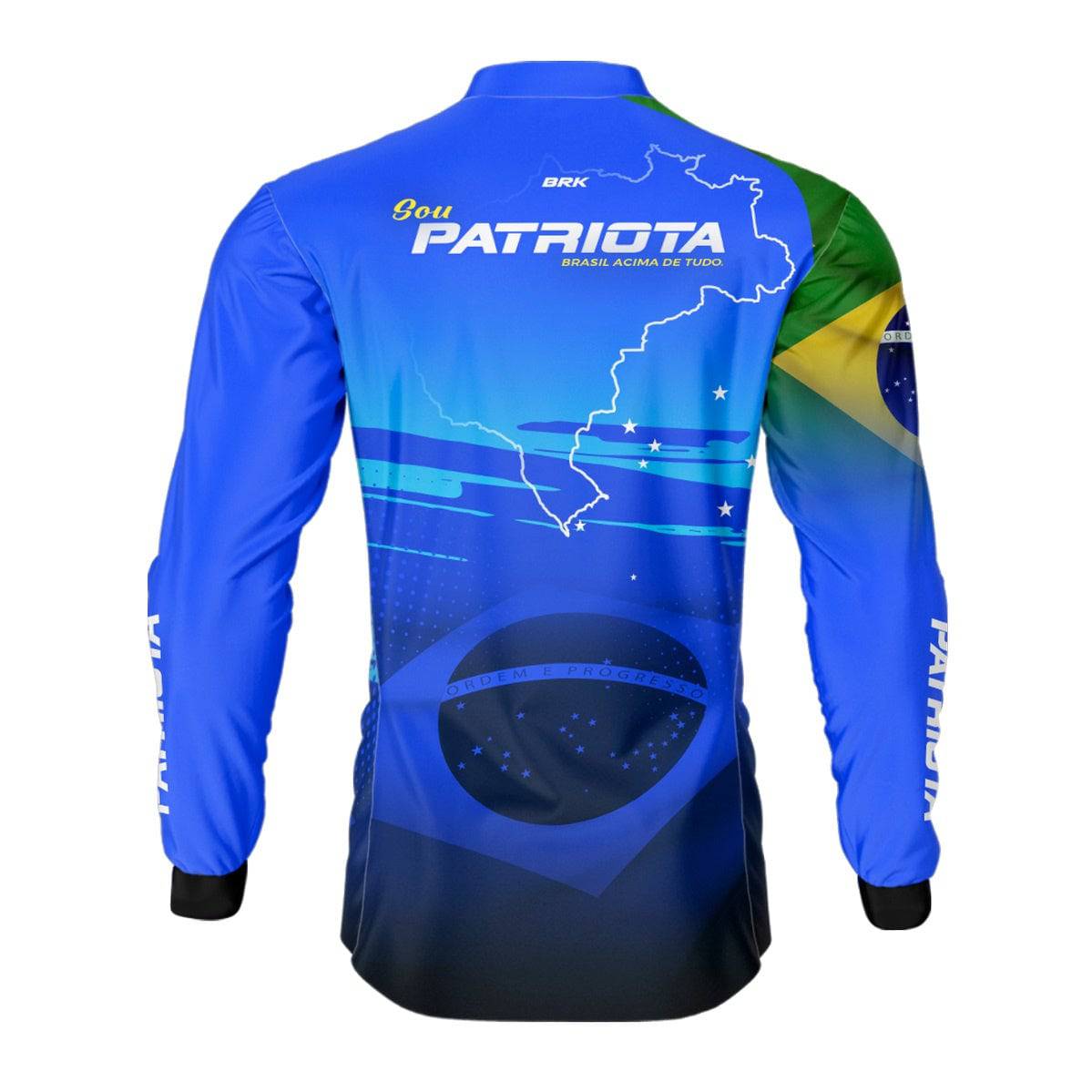 Camisa Agro Brk Básica Patriota Azul Bandeira do Brasil com Proteção UV50+