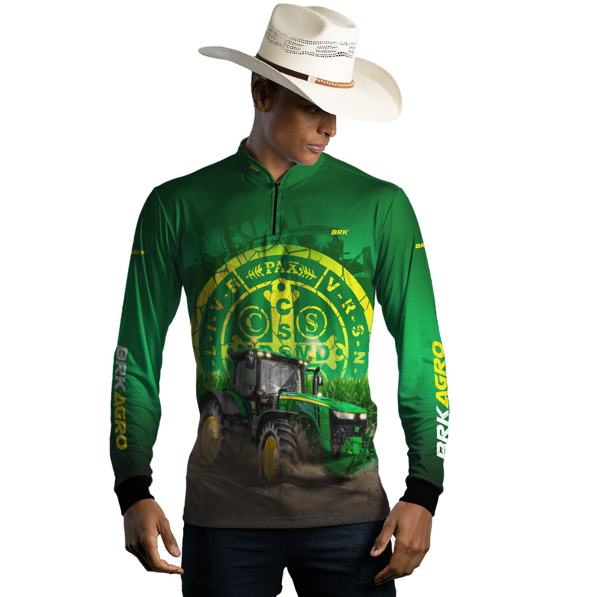 Camisa Agro Brk Trator São Bento Verde com Proteção Solar UV50+ - Brk Agro