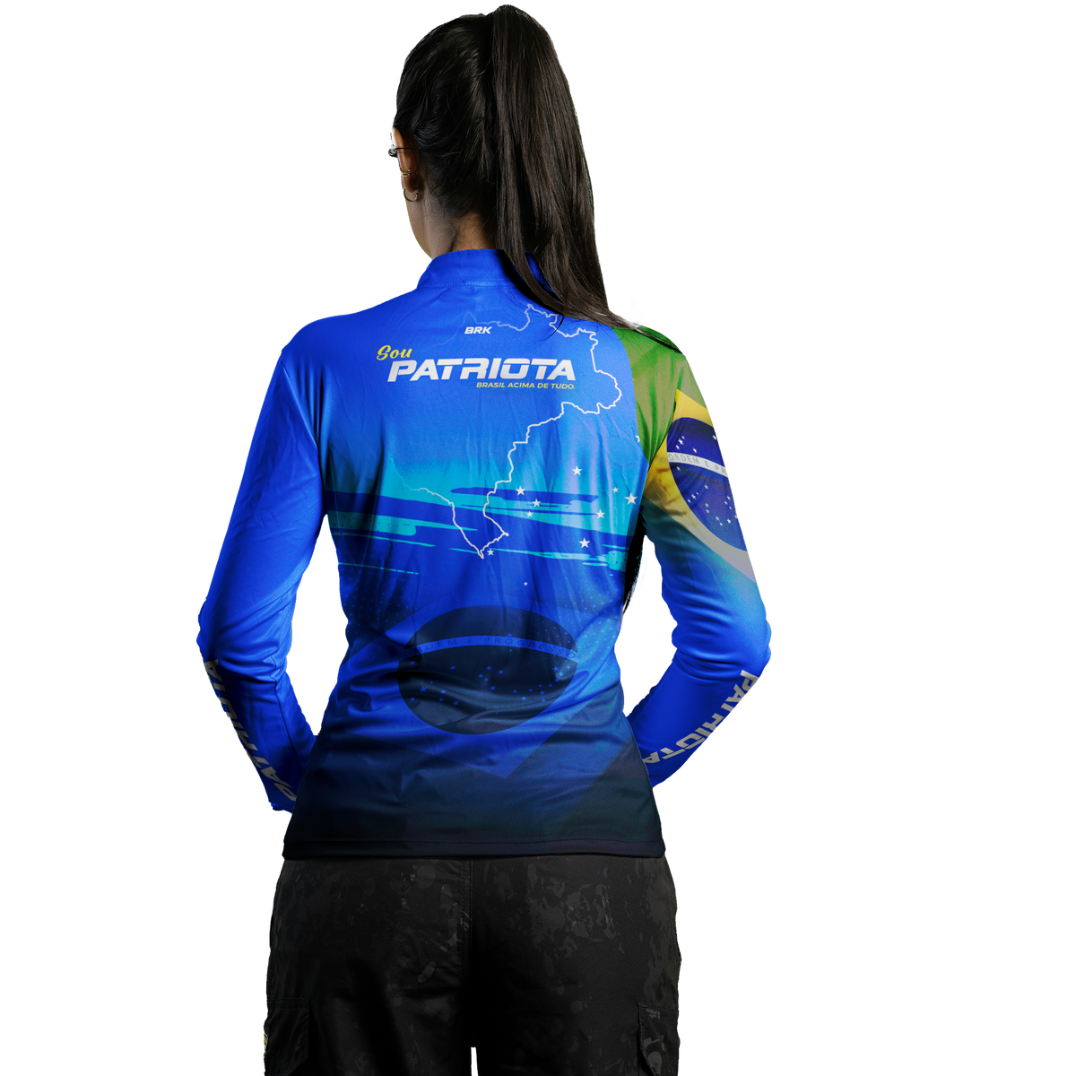 Camisa Agro Feminina Brk Básica Patriota Azul Bandeira do Brasil com Proteção UV50+