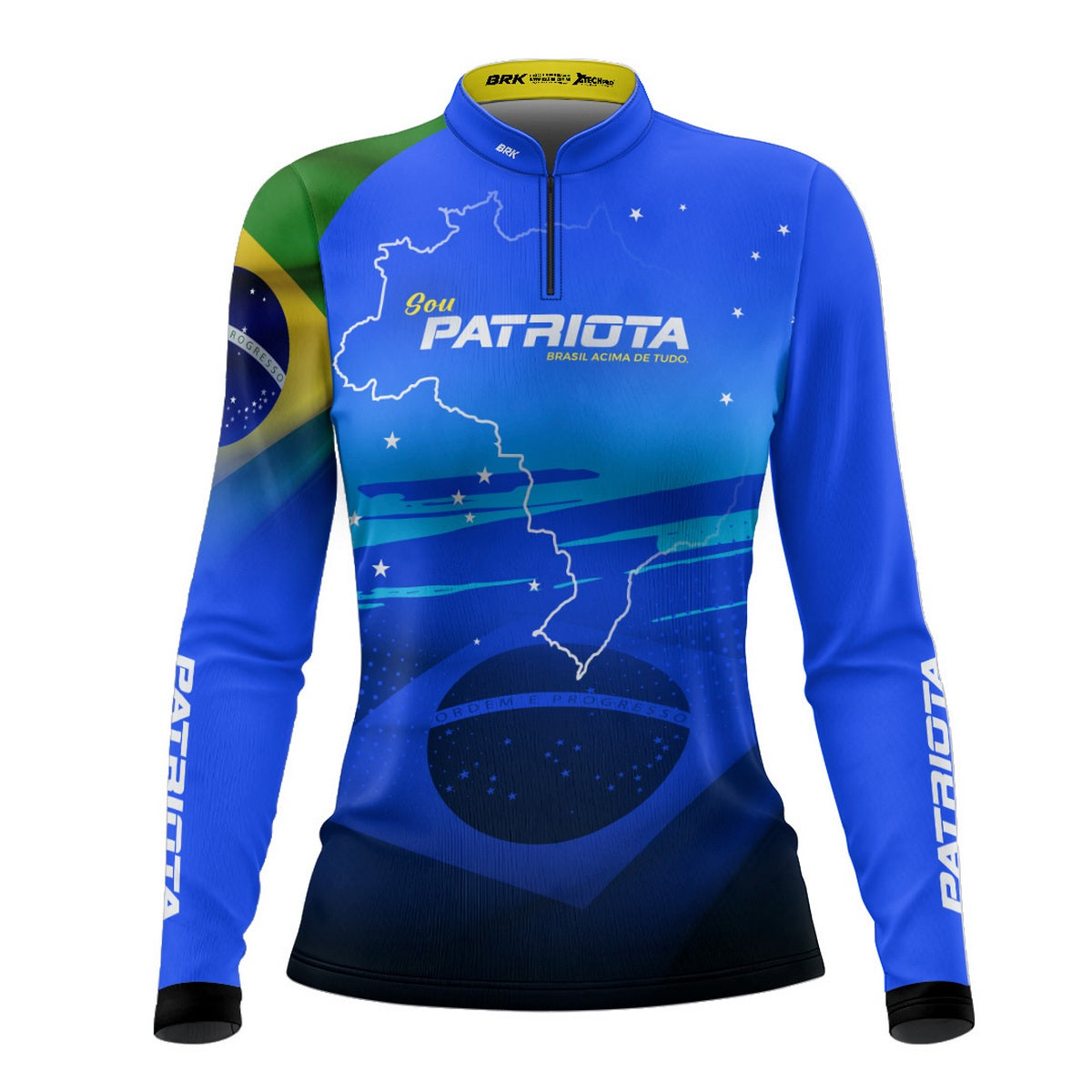 Camisa Agro Feminina Brk Básica Patriota Azul Bandeira do Brasil com Proteção UV50+