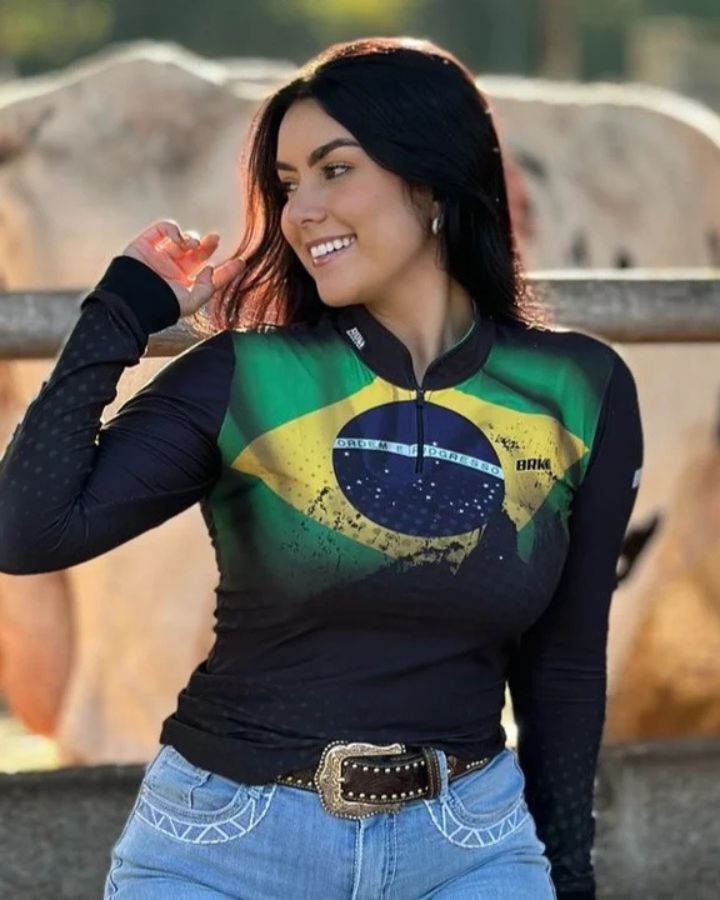 Camisa Agro Feminina Brk Brasil com Proteção Solar UV50+
