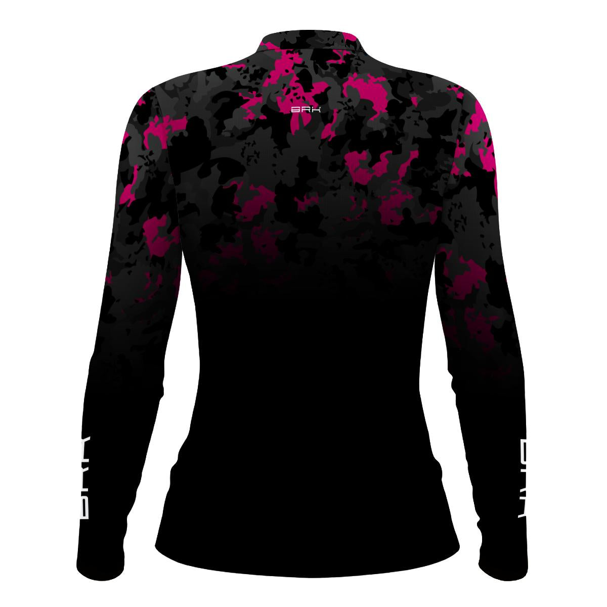 Camisa Agro Feminina Brk Camuflada Preta e Rosa com Proteção Solar UV50+