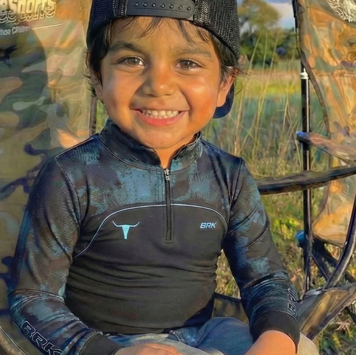 Camisa Agro Infantil Brk Camo Long Horn Brasil Azul com Proteção Solar UV50+