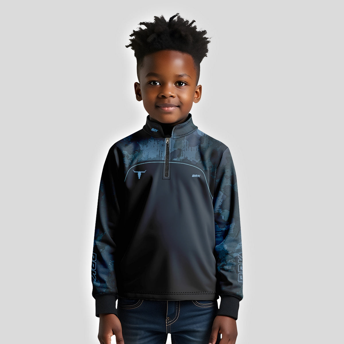 Camisa Agro Infantil Brk Camo Long Horn Brasil Azul com Proteção Solar UV50+