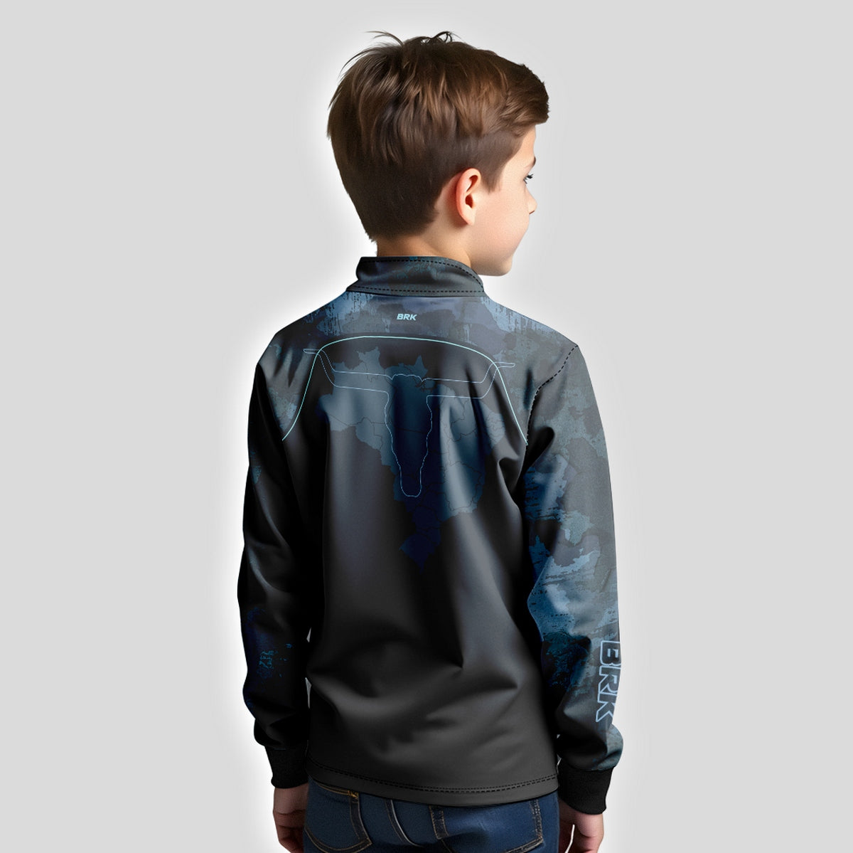 Camisa Agro Infantil Brk Camo Long Horn Brasil Azul com Proteção Solar UV50+