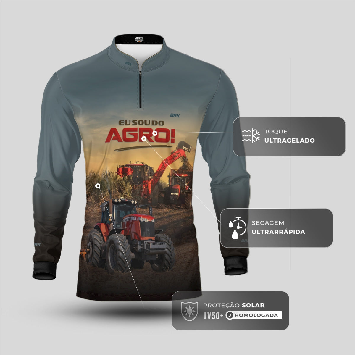Camisa Agro Brk Eu Sou do Agro Trator Agrícola com Proteção UV50