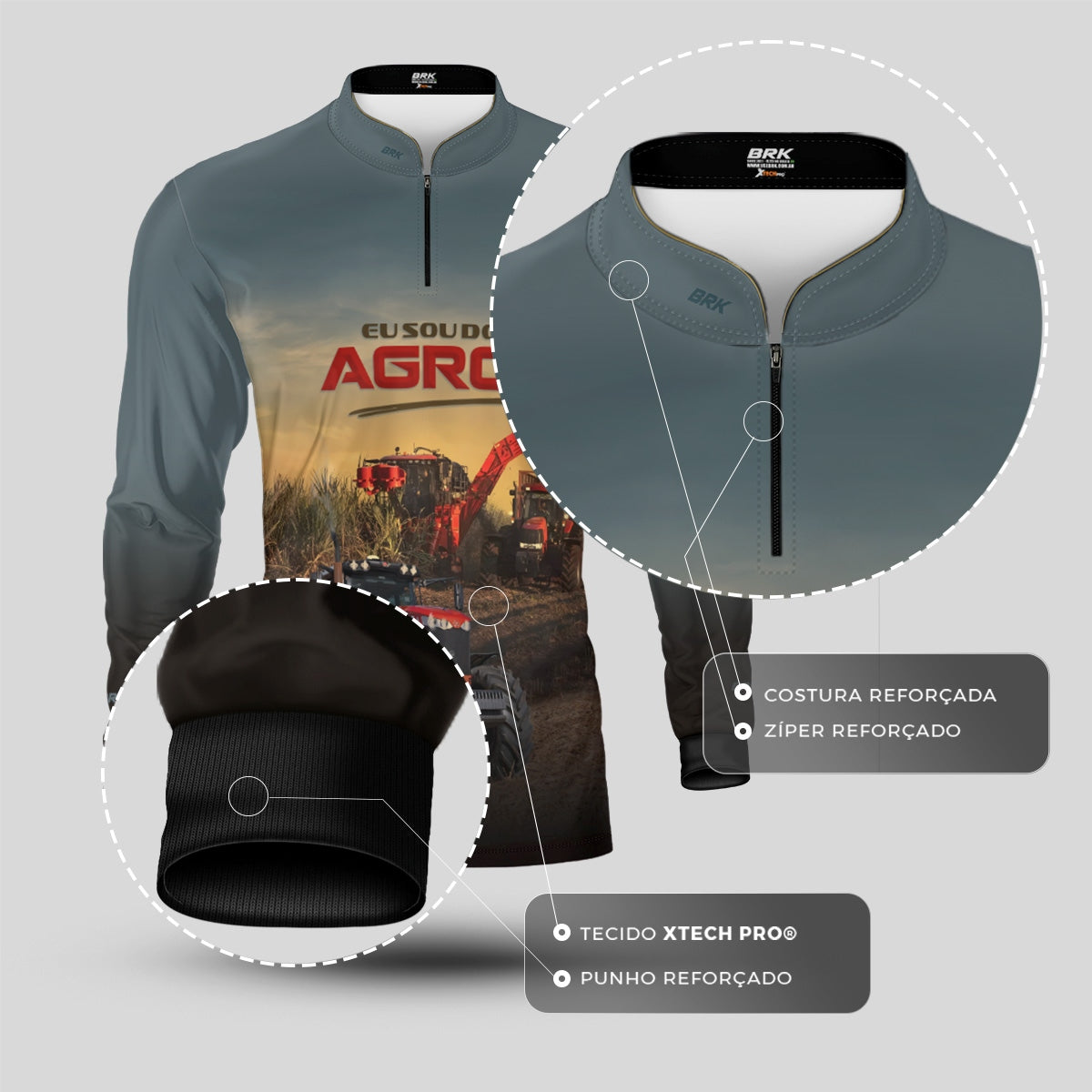 Camisa Agro Brk Eu Sou do Agro Trator Agrícola com Proteção UV50