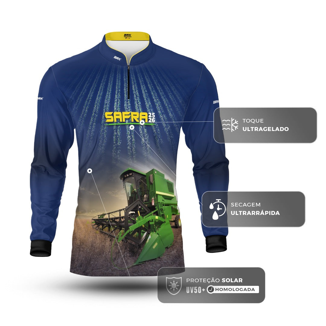 Camisa Agro Brk Safra Colhe Soja Azul com Proteção Solar UV50+