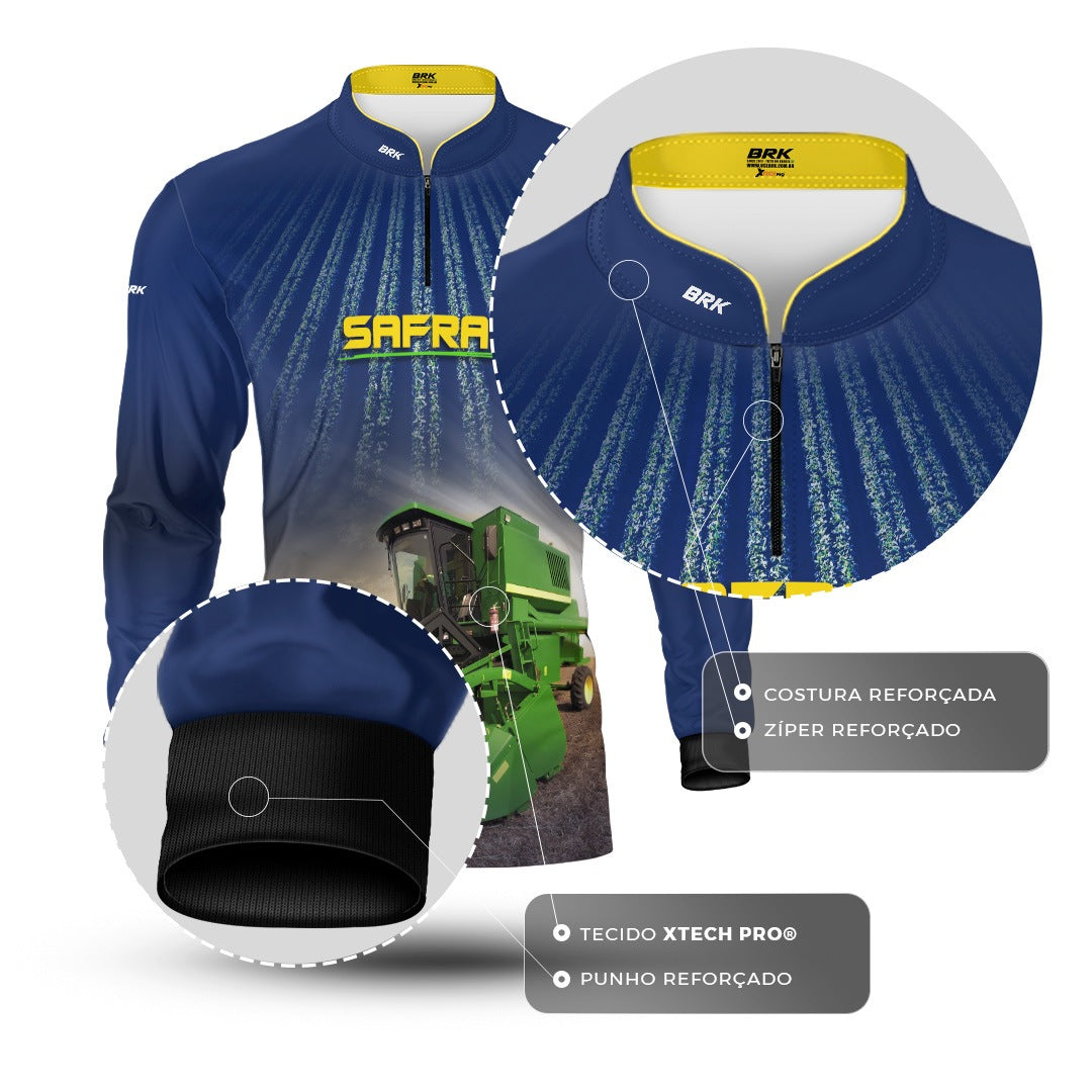 Camisa Agro Brk Safra Colhe Soja Azul com Proteção Solar UV50+