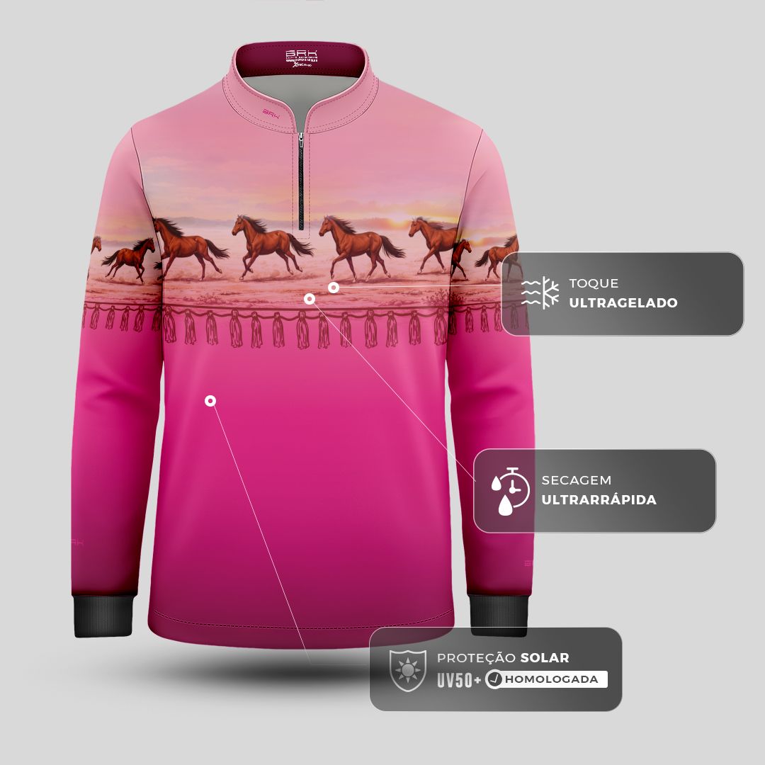 Camisa Agro Infantil BRK Wild horse Degradê Rosa com Proteção Solar UV50+ - Brk Agro