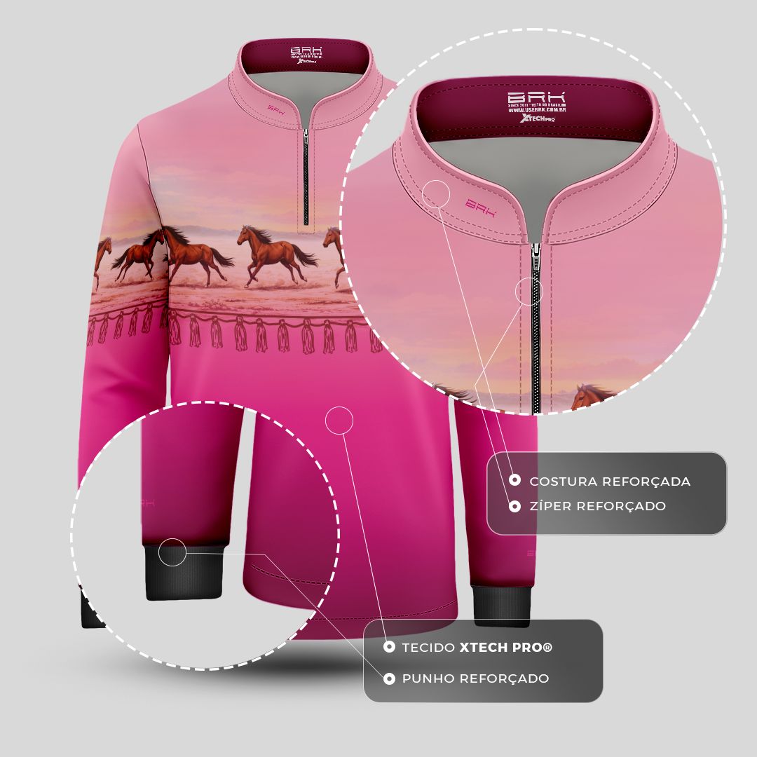 Camisa Agro Infantil BRK Wild horse Degradê Rosa com Proteção Solar UV50+ - Brk Agro