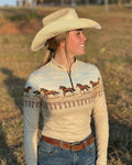 Camisa Agro Feminina BRK Wild horse Bege com Proteção Solar UV50+