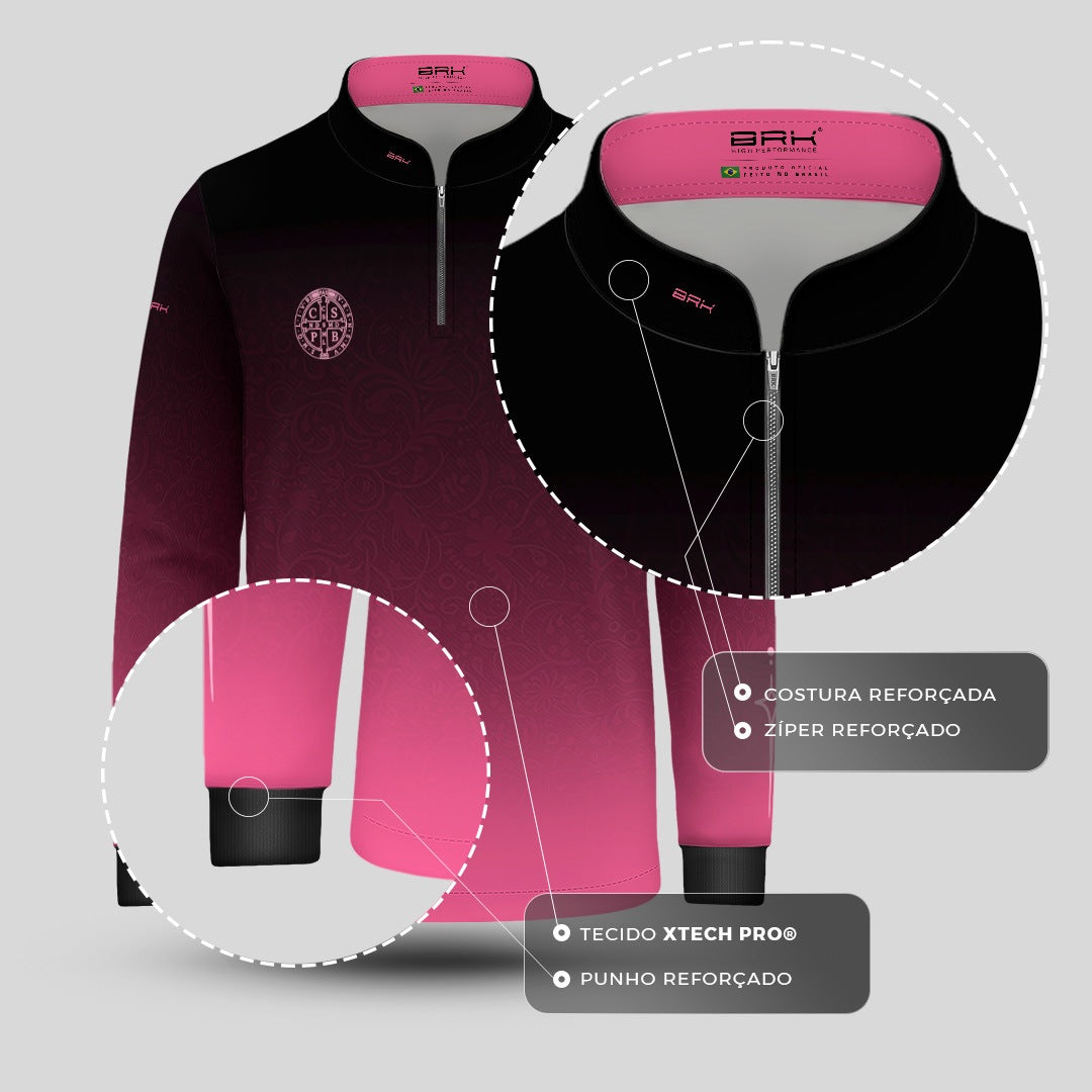 Camisa Agro Infantil Brk São Bento Preto e Rosa com Proteção UV50+