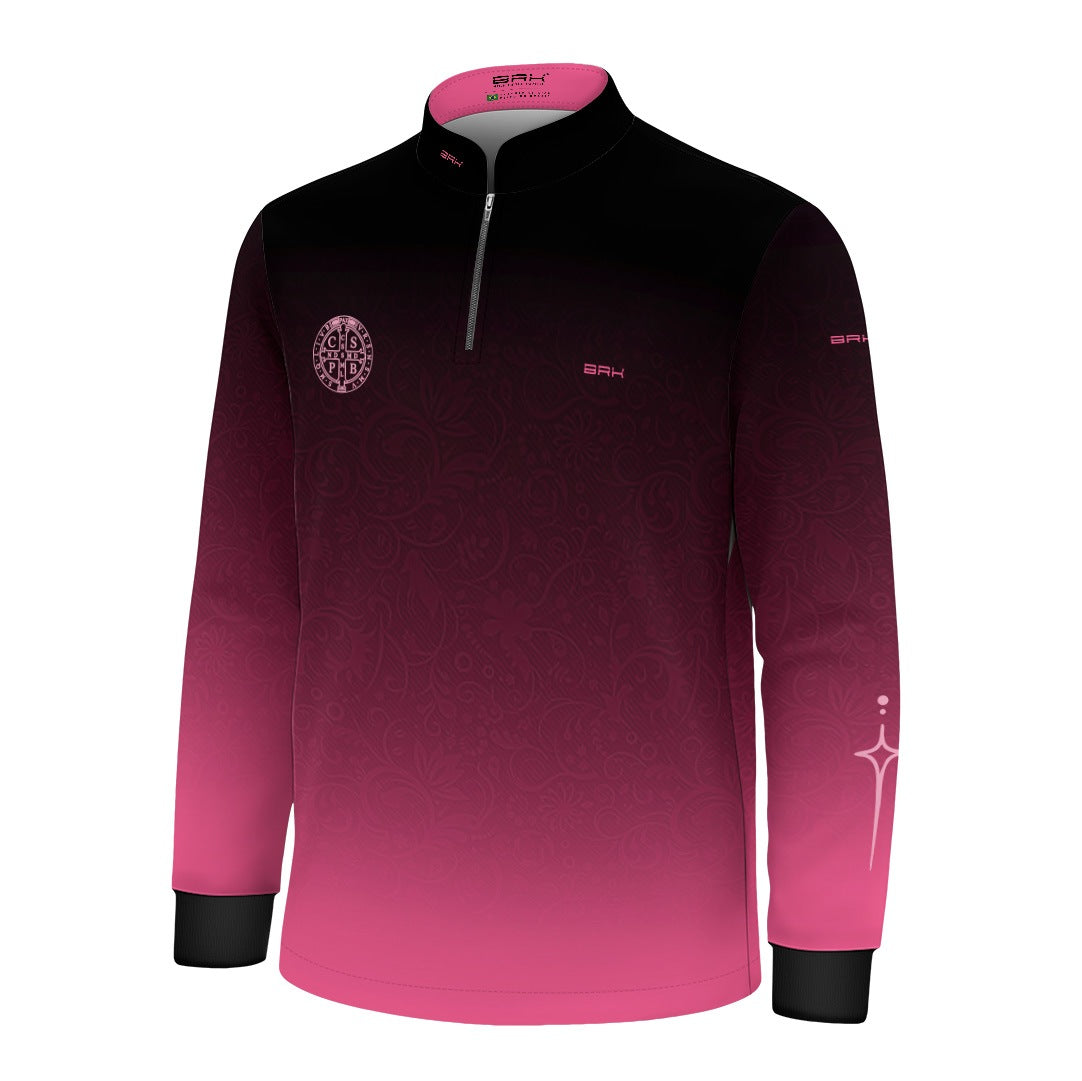 Camisa Agro Infantil Brk São Bento Preto e Rosa com Proteção UV50+