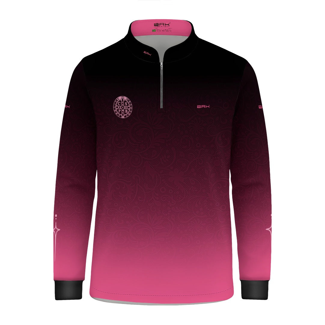 Camisa Agro Infantil Brk São Bento Preto e Rosa com Proteção UV50+