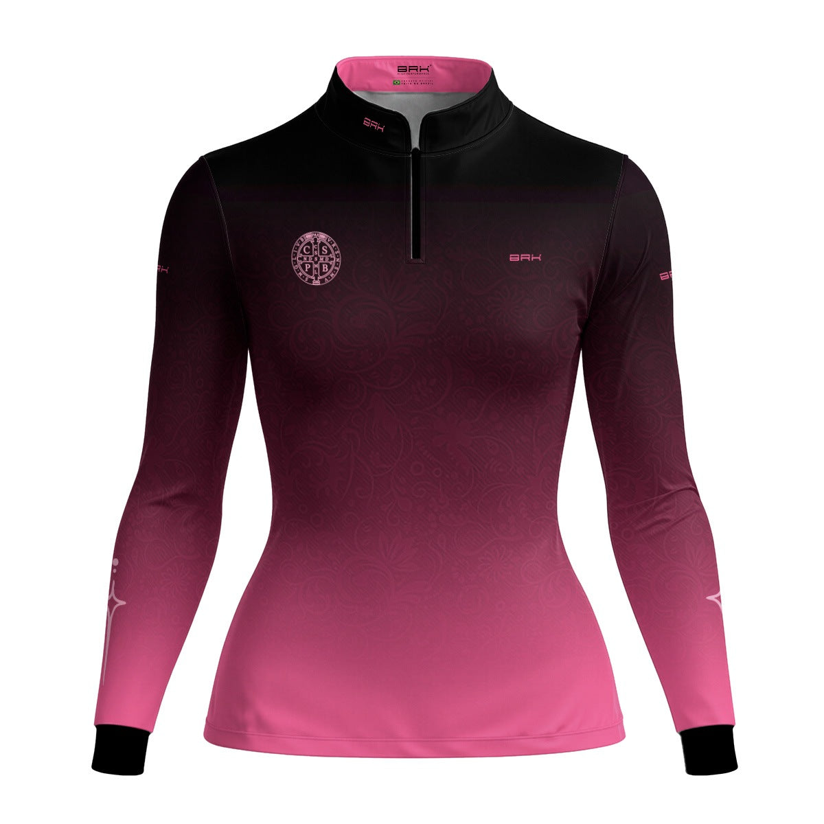 Camisa Agro Feminina Brk São Bento Preto e Rosa com Proteção UV50+