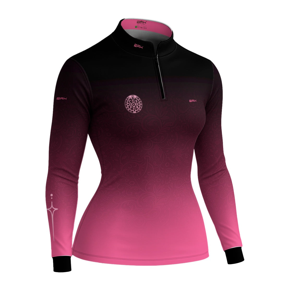Camisa Agro Feminina Brk São Bento Preto e Rosa com Proteção UV50+