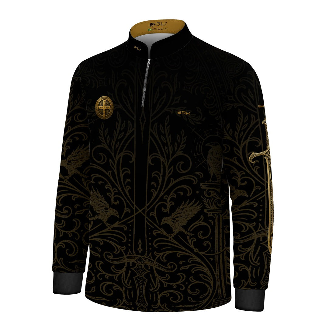 Camisa Agro Infantil Brk São Bento Medalhão Preto com Proteção UV50+