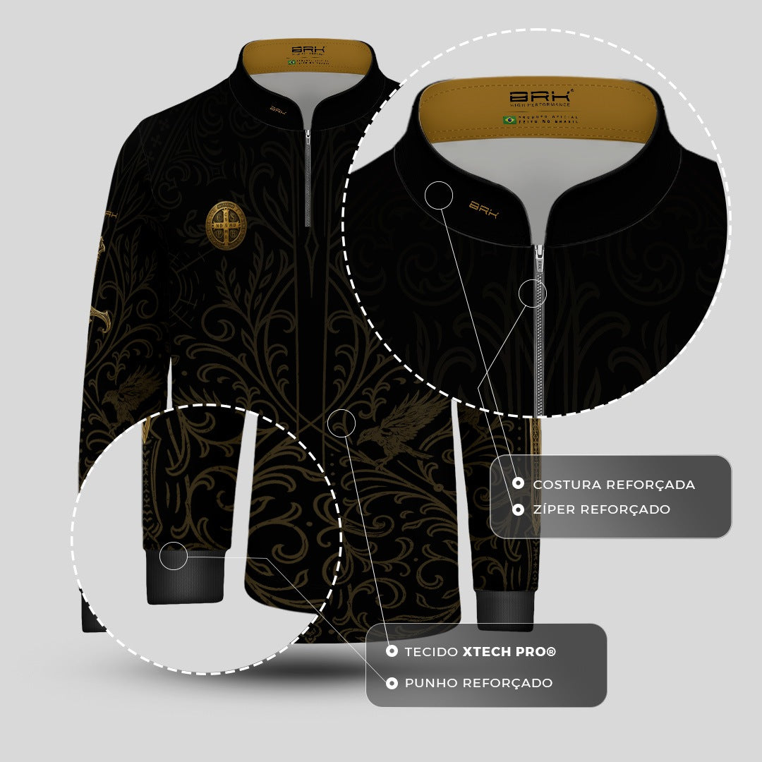 Camisa Agro Infantil Brk São Bento Medalhão Preto com Proteção UV50+
