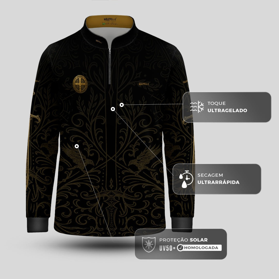 Camisa Agro Infantil Brk São Bento Medalhão Preto com Proteção UV50+